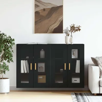 Image de vidaXL Armoires murales 2 pcs. noir bois composite