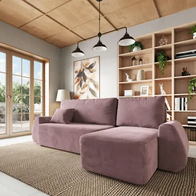 Produktbild von Masseno Ecksofa GALVIS mit Schlaffunktion L-Form, Sofa mit Bettkasten, Wohnzimmersofa, Couch, Soffa, Bettsofa, Couchgarnitur- Lila, MONOLITH 62
