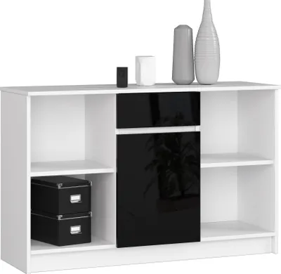 Image de Akord Dressoir 1 Tiroir 1 Porte Blanc Et Noir Brillant 120X40X77