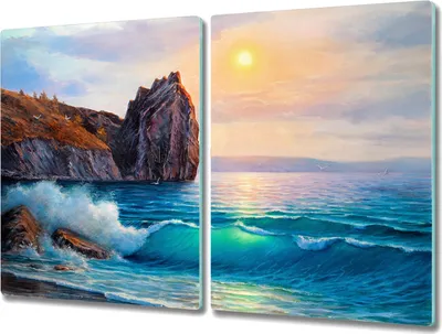 Produktbild von Coloray Schneidebrett Herdabdeckplatte 2x40x52 cm Kochplattenabdeckung Hackbrett Küchenbrett - Malerei der Ozeanküste