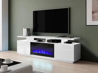Immagine prodotto di Tavolino per TV con camino SALTA - bianco / bianco lucido / nero