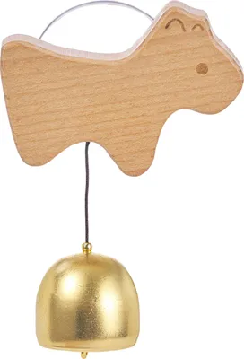Produktbild von Türklingel aus Holz, Windspiel in Tierform, hängende Metallglocke mit Saugnapf für die Eingangswand zu Hause
