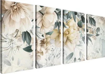 Produktbild von Wandbild Wanddeko Blumenstrauß auf Leinwand - ökologische Tinte, Wasserfest - 4 Teilig 80x160 cm Leinwandbilder für wohnzimmer, schlafzimmer