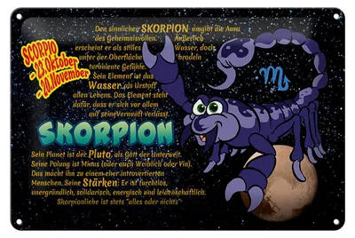 Produktbild von Blechschild Sternzeichen 30x20cm Skorpion Planet Stärke