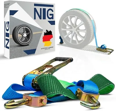 Produktbild von 4 Stück Set Autotransport Spanngurte 2500mm lang bis 5000kg mit Grippschlauch und Wirkelhaken | Radsicherung | Gurt | Auto | Reifengurte