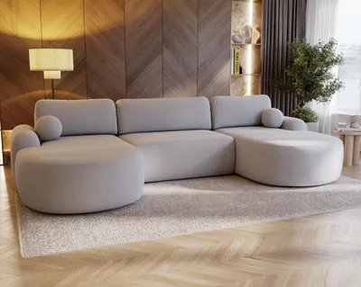 Produktbild von Ecksofa CLOUD U mit Schlaffunktion Wohnlandschaft U-Form modernes Ecksofa Bouclé, Farbe: Hellgrau (Lambi 11)