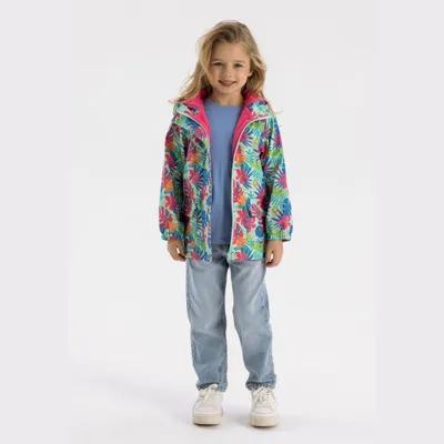 Produktbild von Minoti Regenjacke wasserdicht Multicolor mit Kapuzenfutter für Mädchen - Gefütterte Kinder Regenjacke mit Tropendruck