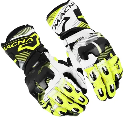 Obrázok produktu pre Motocyklové rukavice Macna Powertrack 2.0, čierno-biele s neonovou žltou farbou, veľkosť L