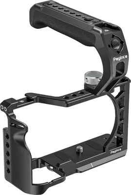 Obrázek produktu pro Poyinco Camera Cage + Top Grip Set, klec pro kameru s držákem Cold Shoe, 1/4" a 3/8" závit, hliníková slitina, náhradní pro Sony A6500/A6400/A6300/A6100/A6000