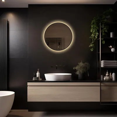 Produktbild von LoXa Badspiegel Ilona 60×60 cm Rund mit schwarzem Rahmen – LED, Antibeschlag, dimmbar