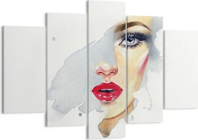 Produktbild von Bild auf Leinwand - Leinwandbild - 5 Teile - Aquarell Frau Mund - 150x100cm - Wand Bild - Wanddeko - Wandbilder - Leinwanddruck - Bilder - Wanddekoration - Leinwand bilder - Wandbild - EA150x100-4891