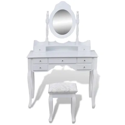 Immagine prodotto di Tavolo da Trucco con Specchio e Sgabello 7 Cassetti Bianco
