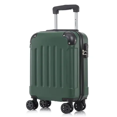 Produktbild von Koffer Trolley Reisekoffer Suitcase, Rollkoffer Handgepäck ,mit 4 Rollen360°, Hartschalenreisekoffer, Zahlenschloss, Weicher Gummigriff(S,Dunkelgrün)