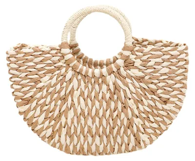 Produktbild von Strohhandtasche, Damen-Rattanhandtasche, Sommer-Strandtasche, geflochtene Henkeltasche, handgewebte Tragetasche