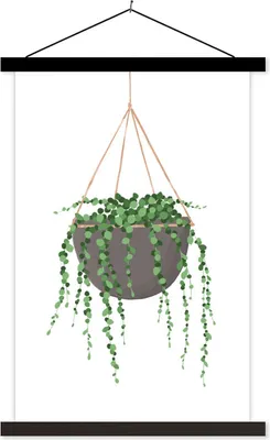 Produktbild von MuchoWow® Textilposter Pflanzen - Hängender Blumentopf - Zimmerpflanzen 120x180 cm mit schwarzem Rahmen - Fotos