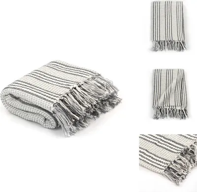 Obrázek produktu pro vidaXL Přehoz na postel bavlněné pruhy 125x150 cm šedý a bílý - Deky