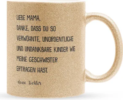 Produktbild von 22Feels Glitzertasse Gold Mama Geschenk von Tochter Muttertag Geburtstag Mutter Weihnachten Frauen Kaffeetasse Haferl Geschenkidee Bürotasse