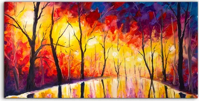 Produktbild von Coloray Spritzschutz aus Glas 120x60  Wandkunst Küchenrückwand Ausdrucksstarke Malerei Abend Park