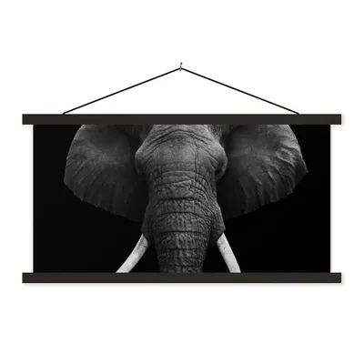Produktbild von MuchoWow® Textilposter Elefant - Wildtiere - Schwarz - Weiß - Porträt 60x30 cm mit schwarzem Rahmen - Textilien