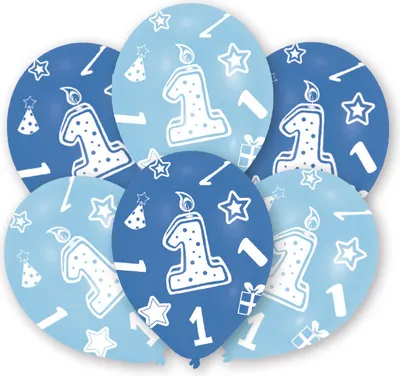 Zdjęcie produktu dla Amscan 27,5 cm 1. urodziny, 6 balonów, niebieski