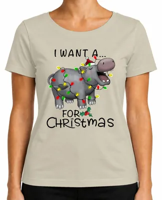 Imagen del producto de Quiero un hipopótamo para Navidad. Camiseta divertida para mujer, color natural, talla L