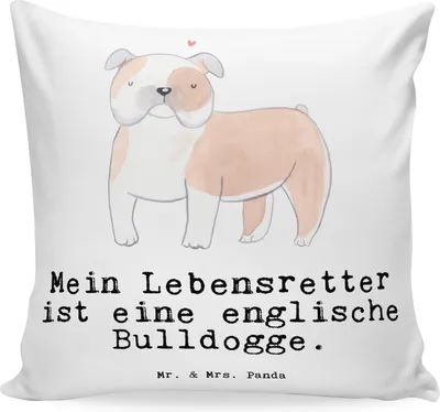 Produktbild von Mr. & Mrs. Panda Kopfkissen 40x40 Englische Bulldogge Lebensretter - Weiß - Geschenk, Dekokissen, Kuschel Kissen, bedruckt, kuschelkissen, English Bulldog, Sofakissen