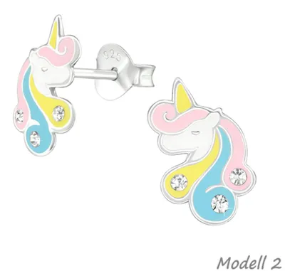 Produktbild von Einhorn Ohrstecker: 925 Silber Kinderohrringe bunt mit Kristall Modell 2