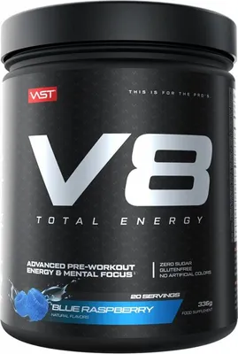 Produktbild von VAST V8 Total Energy (20 serv) Blue Raspberry - Pre-Workout - Pre-Workout Booster