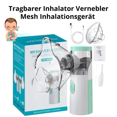Produktbild von Tragbarer Inhalator Vernebler Mesh Inhalationsgerät – Leise Ultraschall-Vernebelung für Kinder & Erwachsene, Wiederaufladbar via USB Type-C - Grün