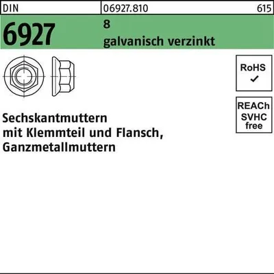 Produktbild von Reyher  Sechskantmu. m.Flansch DIN 6927 8 M 8 galv. verzinkt (100 Stück)