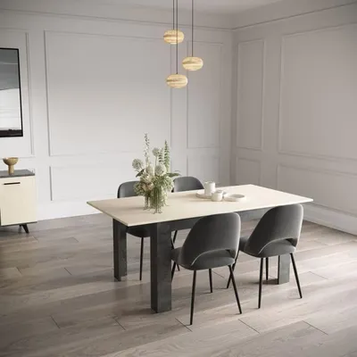 Image de Ensemble de Séjour: Enfilade, Buffet Haut, Table à Manger Extensible KENT, Chêne de Fil/Sidewalk, Table 155/205x90 cm