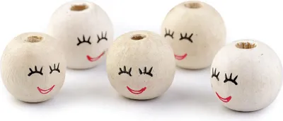 Produktbild von 10 Holzkugeln 18mm Gesicht Wimpern natur durchgebohrt Kugeln Perle Holz basteln fädeln