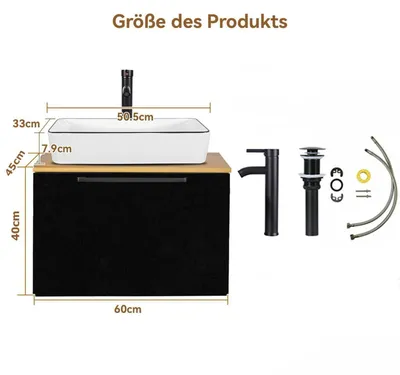 Immagine prodotto di Set di mobili da bagno con lavabo e mobile sottolavabo da 60 cm, colore bianco