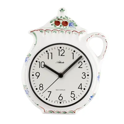 Produktbild von Atlanta 6024 Küchenuhr Wanduhr Küche Funk Keramik weiß Teekanne