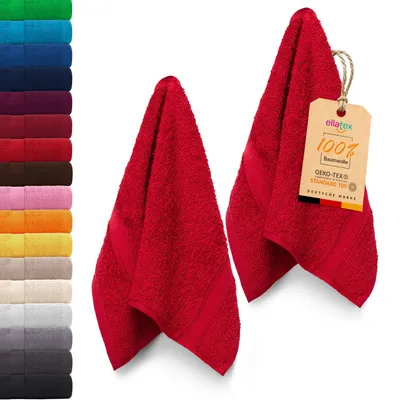 Produktbild von EllaTex PARIS 2er Set Gästetücher 30x50 cm – 100% Baumwolle, 500 g/m² Frottier, in Farbe: Rubinrot