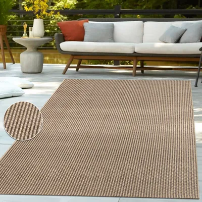 Produktbild von TT Home Outdoor Teppich Wetterfest Garten Schlafzimmer Flur Boho Motiv Unifarben Moderner Sisal Look Natur Optik Größe 160x230 cm