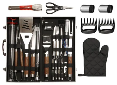 Produktbild von 38-teiliges Grillbesteck aus Edelstahl, BBQ Grillwerkzeug-Set mit praktischer Aluminiumbox für Outdoor und Camping