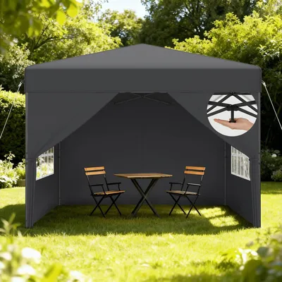 Obrázok produktu pre Prenosný pavilón 2,5x2,5 m, vodotesný, s UV ochranou, skladací, s bočnými stenami, farba antracit, výška nastaviteľná 240-260 cm