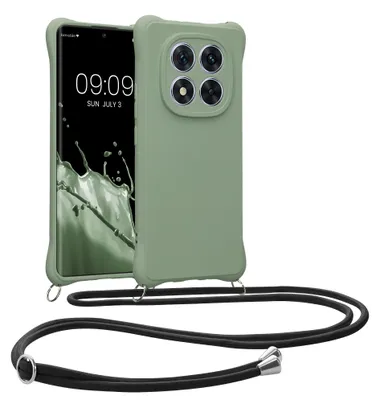 Produktbild von kwmobile Necklace Case kompatibel mit Xiaomi Redmi Note 14 Pro 5G / Poco X7 Hülle - Cover mit Kordel zum Umhängen - Silikon Schutzhülle Graugrün