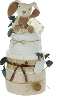 Produktbild von Windeltorte neutral | KUSCHELHASE | personalisierbar, creme/natur – 4 stöckig / unbedruckt