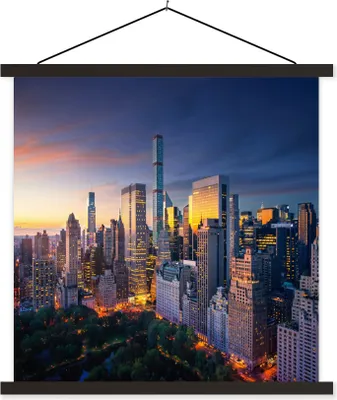 Produktbild von MuchoWow® Textilposter New York - Sonnenuntergang - Skyline 90x90 cm mit schwarzem Rahmen - Magnetisches