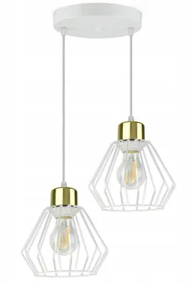 Produktbild von Luxolar Led Pendelleuchte 2 flammig aus Metal Draht Weiß-Gold im Edison-Stil E27 60W - Deckenleuchte GLAM Design - Hängelampe für Wohnzimmer, Küchen