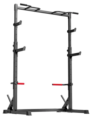 Image de Support de squat réglable - Barre de traction - Rack multifonctionnel - Capacité de charge : 300 kg - Hauteur : 222 cm - Acier - Noir