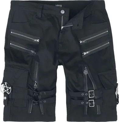 Produktbild von Gothicana by EMP Herren schwarze Shorts mit Pentagrammanhänger und Schnallen M