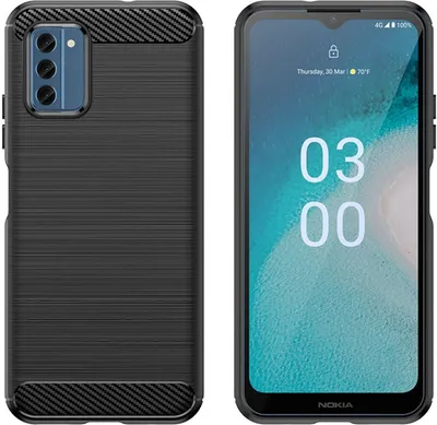 Produktbild von Carbon Case kompatibel mit Nokia C22 flexible Silikon-Carbon-Hülle schwarz