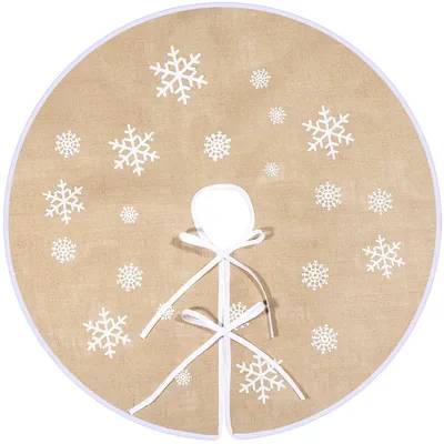 Productafbeelding van Jute Kerstboomrok met Sneeuwvlokkenprint voor Feestdecoraties