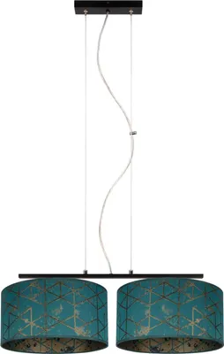 Produktbild von Pendelleuchte Stoff Metall E27 H: max. 100 cm Schwarz Grün 2-flammig länglich Modern Hängelampe