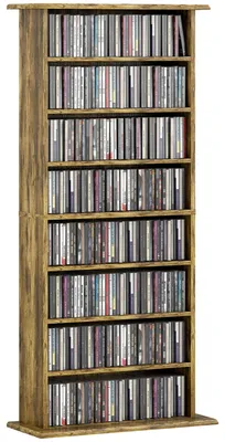 Produktbild von CD- und DVD-Aufbewahrungsschrank mit 8 F?chern und 6 verstellbaren Einlegeb?den, maximale Kapazit?t 360 CDs/185 DVDs und Blu-rays, braun