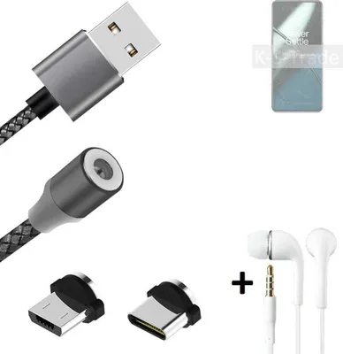 Produktbild von K-S-Trade® Hochwertiges Magnet-Lade-kabel Sync-Kabel Daten-Kabel + Kopfhörer kompatibel mit OnePlus 11 mit USB-Typ-C-Anschluss und