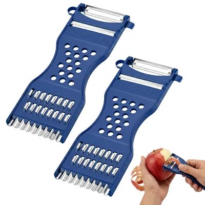 Produktbild von 2er Set 6-in-1 Gemüseschäler - Edelstahl Julienne-Schneider zum Schälen, Schneiden und Reiben - Blau